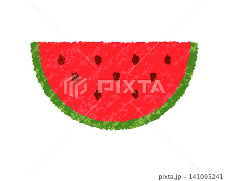 果物_手描きクレヨン風_スイカ断面半円 果物_手描きクレヨン風_スイカ断面半円 141095241