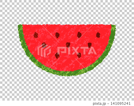 果物_手描きクレヨン風_スイカ断面半円 果物_手描きクレヨン風_スイカ断面半円 141095241