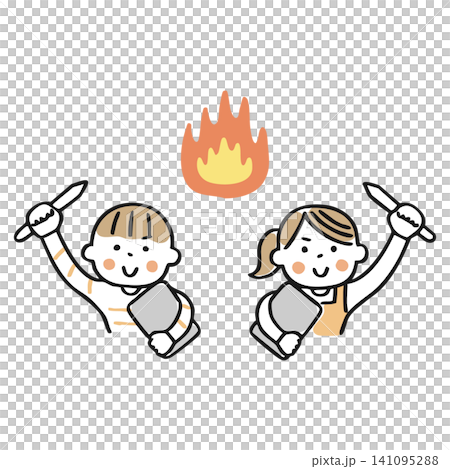 Illustration of enthusiastic children holding tablets and pens (single item) Illustration of enthusiastic children holding tablets and pens (single item) 141095288