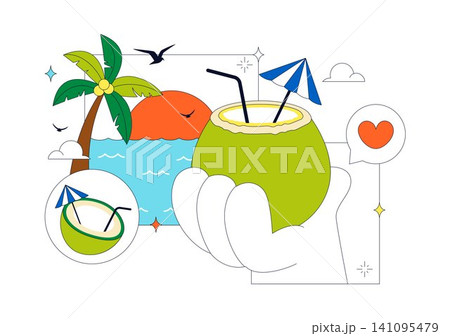 World Coconut Day Vector Illustration Featuring Fresh Tropical Coconuts, Palm Trees, Beach Scenery, Summer Vacation, and Exotic Island Nature 141095479
