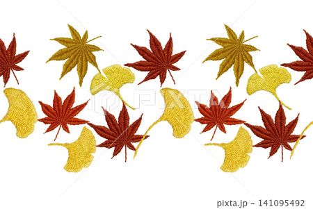 【紅葉とイチョウのシームレスパターン】手刺繍イラスト素材 【紅葉とイチョウのシームレスパターン】手刺繍イラスト素材 141095492