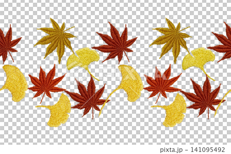 【紅葉とイチョウのシームレスパターン】手刺繍イラスト素材 【紅葉とイチョウのシームレスパターン】手刺繍イラスト素材 141095492