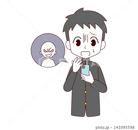 インターネットでトラブルにあう学ランの男子学生のイラスト インターネットでトラブルにあう学ランの男子学生のイラスト 141095598