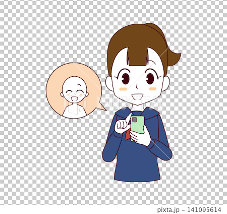 一幅插圖,描繪了一名身穿水手服的女學生正在使用智慧型手機進行通訊。 一幅插圖,描繪了一名身穿水手服的女學生正在使用智慧型手機進行通訊。 141095614
