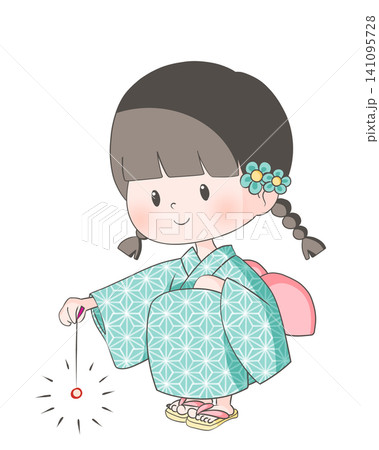 線香花火をする女の子のイラスト 線香花火をする女の子のイラスト 141095728