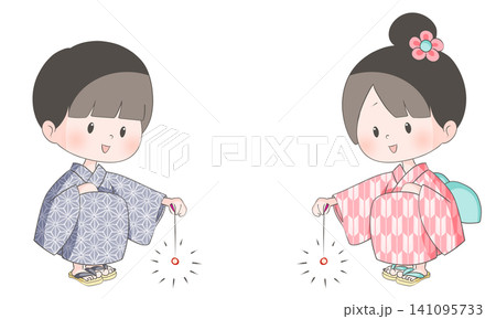 線香花火をする女の子と男の子のイラスト 線香花火をする女の子と男の子のイラスト 141095733