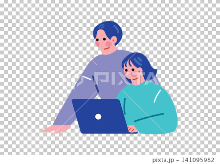男人和女人使用筆記本電腦的插圖 男人和女人使用筆記本電腦的插圖 141095982
