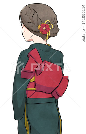 立矢結びをした振袖を着た後ろ姿の女性 立矢結びをした振袖を着た後ろ姿の女性 141096114