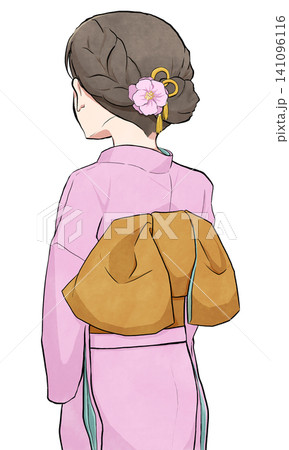 文庫結びをした振袖を着た後ろ姿の女性 文庫結びをした振袖を着た後ろ姿の女性 141096116