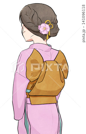 ふくら雀結びをした振袖を着た後ろ姿の女性 ふくら雀結びをした振袖を着た後ろ姿の女性 141096118