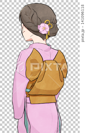ふくら雀結びをした振袖を着た後ろ姿の女性 ふくら雀結びをした振袖を着た後ろ姿の女性 141096118