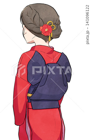 ふくら雀結びをした振袖を着た後ろ姿の女性 ふくら雀結びをした振袖を着た後ろ姿の女性 141096122