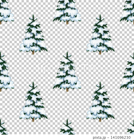 Seamless pattern of snowy Christmas trees. Hand-drawn watercolor illustration. Perfect for Christmas packaging, seasonal holiday prints, textiles, wallpaper, tablecloths, and more. Seamless pattern of snowy Christmas trees. Hand-drawn watercolor illustration. Perfect for Christmas packaging, seasonal holiday prints, textiles, wallpaper, tablecloths, and more. 141096230