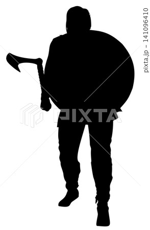 Warrior Silhouette with Shield and Axe 141096410