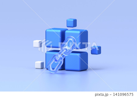 Glassmorphism icon set featuring blue cubes linked together with translucent chain on soft gradient background Glassmorphism icon set featuring blue cubes linked together with translucent chain on soft gradient background 141096575