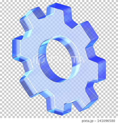 Glassmorphism icon featuring transparent industrial gear wheel with blue edges for settings Glassmorphism icon featuring transparent industrial gear wheel with blue edges for settings 141096580
