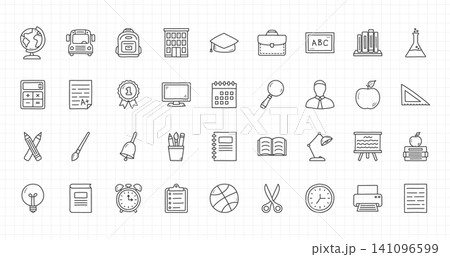Hand Drawn School and Education Doodle Icons on Graph Paper Hand Drawn School and Education Doodle Icons on Graph Paper 141096599