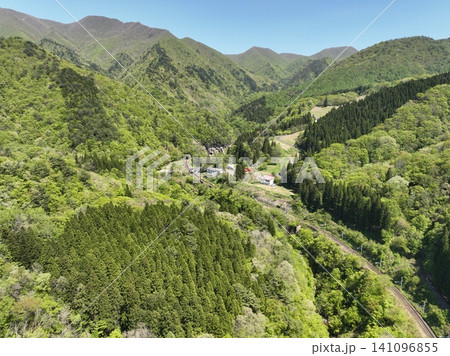 新緑に包まれた面白山高原駅の渓谷初夏風景 新緑に包まれた面白山高原駅の渓谷初夏風景 141096855