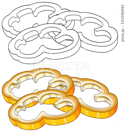 Vector Illustration of Sliced Yellow Bell Peppers in Color and Outline 141096892