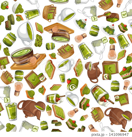Seamless Vector Pattern of Japanese Matcha Green Tea and Desserts Seamless Vector Pattern of Japanese Matcha Green Tea and Desserts 141096947