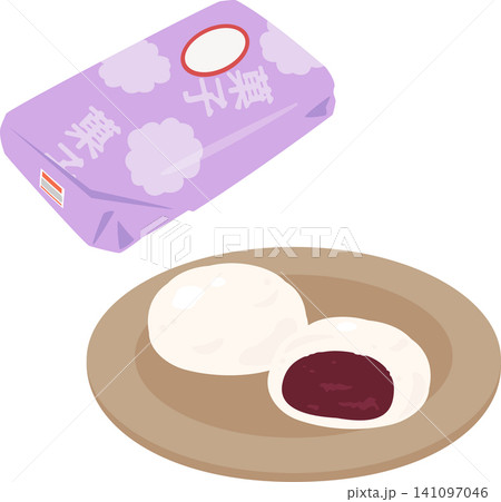 皿に盛った饅頭と和菓子屋の紙包み 皿に盛った饅頭と和菓子屋の紙包み 141097046