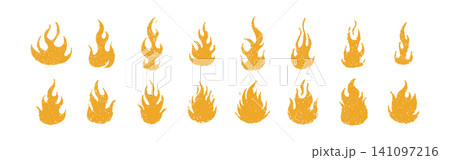 Crayon fire flame. Brush doodle texture. Wax scribble fireball. Grunge vector illustration 141097216