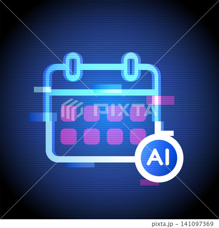 AI Calendar Schedule Planner Neon Technology Icon AI Calendar Schedule Planner Neon Technology Icon 141097369