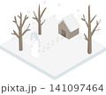 アイソメトリック日本の妖怪。 雪が降る雪山の小屋と雪女。 141097464