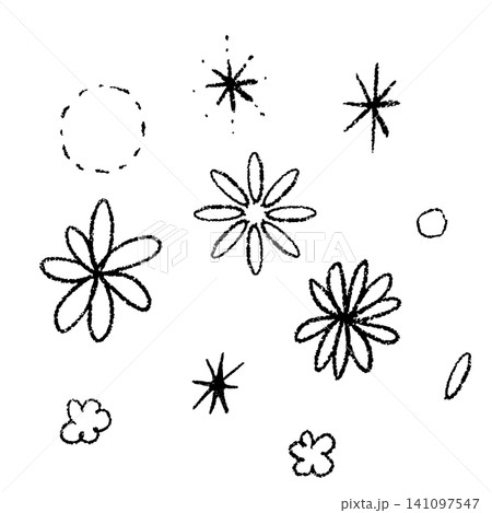 手描きの花ときらめきのモノクロあしらいセット 手描きの花ときらめきのモノクロあしらいセット 141097547