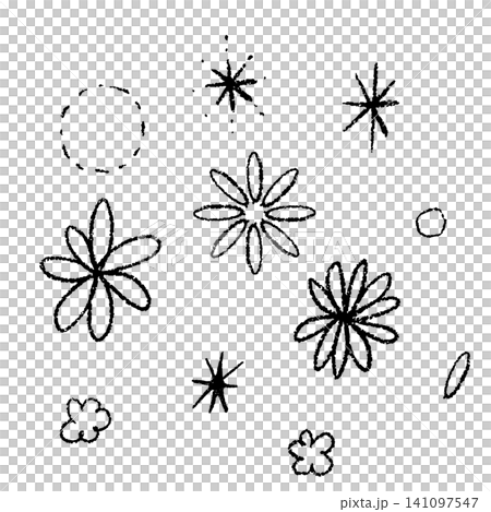 手描きの花ときらめきのモノクロあしらいセット 手描きの花ときらめきのモノクロあしらいセット 141097547