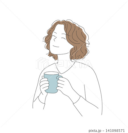 コーヒータイムを楽しむ女性 穏やかな暮らしのイラスト コーヒータイムを楽しむ女性 穏やかな暮らしのイラスト 141098571