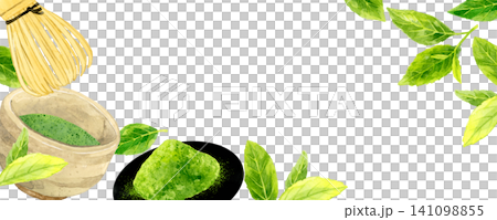 Matcha frame (hand-drawn watercolor illustration background material) Matcha frame (hand-drawn watercolor illustration background material) 141098855