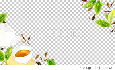 Roasted green tea frame (hand-drawn watercolor illustration background material) Roasted green tea frame (hand-drawn watercolor illustration background material) 141098858