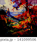 カラフルな秋の夜空の風景イラスト カラフルな秋の夜空の風景イラスト 141099506