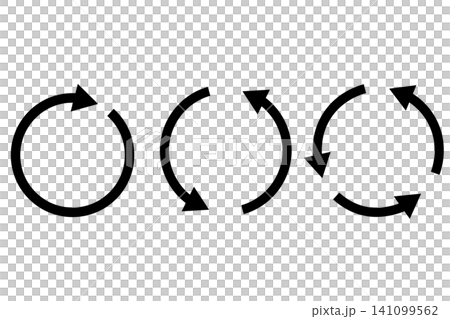 A set of three circular arrow icon illustrations representing refresh, cycle, and reload. A set of three circular arrow icon illustrations representing refresh, cycle, and reload. 141099562