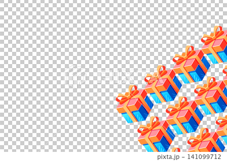 Orange blue festive gift boxes on green.Holiday event Orange blue festive gift boxes on green.Holiday event 141099712
