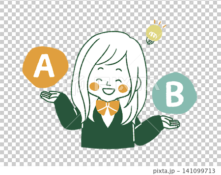 微笑的女學生正在進行比較——4種顏色 微笑的女學生正在進行比較——4種顏色 141099713