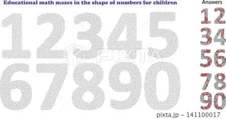 Educational math mazes worksheet in shape of numbers for children Educational math mazes worksheet in shape of numbers for children 141100017