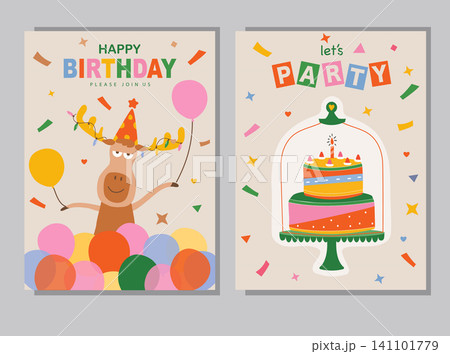 Set of children's birthday greeting cards .Cute animals design.poster,template,greeting cards,Vector illustrations. Set of children's birthday greeting cards .Cute animals design.poster,template,greeting cards,Vector illustrations. 141101779