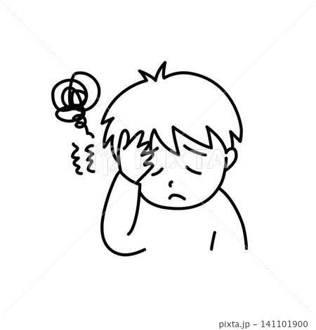 シンプルな病気の子供のイメージイラスト 頭痛 シンプルな病気の子供のイメージイラスト 頭痛 141101900