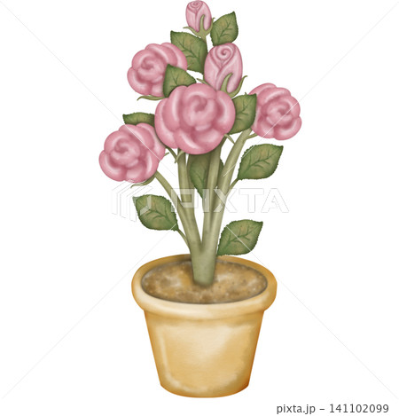Flowers in pots, illustration image. hand drawn pastel color.Watercolor Potted Plants.  141102099