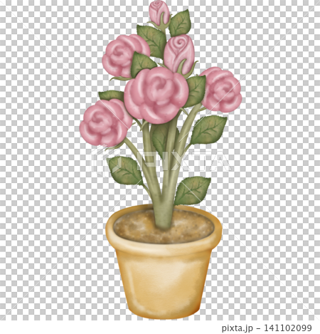 Flowers in pots, illustration image. hand drawn pastel color.Watercolor Potted Plants.  141102099