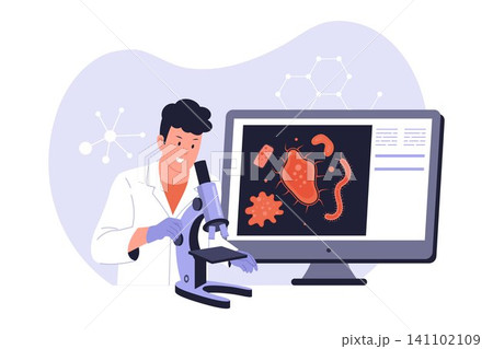 Researcher Monitoring Bacteria on Monitor Display Researcher Monitoring Bacteria on Monitor Display 141102109