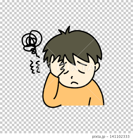 Simple illustration of a sick child: Headache (color) Simple illustration of a sick child: Headache (color) 141102333
