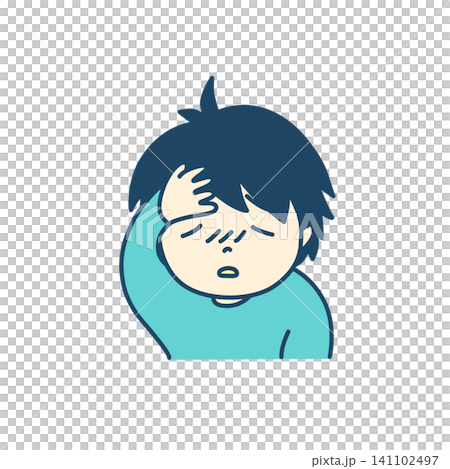 Simple illustration of a sick child with a fever (color) Simple illustration of a sick child with a fever (color) 141102497