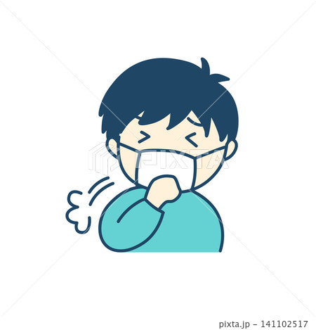 シンプルな病気の子供のイメージイラスト 咳(マスク) カラー シンプルな病気の子供のイメージイラスト 咳(マスク) カラー 141102517