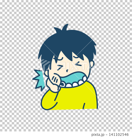 Simple illustration of a sick child: tooth decay (color) Simple illustration of a sick child: tooth decay (color) 141102546