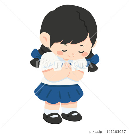 Young Girl Praying with Respectful Greeting Young Girl Praying with Respectful Greeting 141103037
