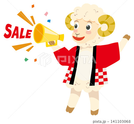 セールでメガホンを持つ未年のかわいい羊キャラクターのイラスト セールでメガホンを持つ未年のかわいい羊キャラクターのイラスト 141103068