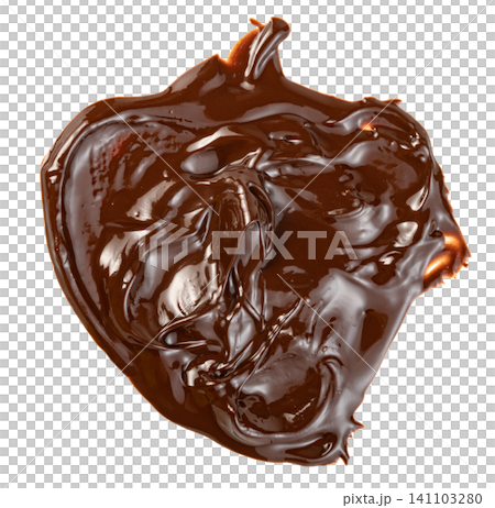 A splash of glossy melted dark chocolate or thick cocoa spread isolated. Perfect for food, dessert, and confectionery design themes. High quality top view macro shot. A splash of glossy melted dark chocolate or thick cocoa spread isolated. Perfect for food, dessert, and confectionery design themes. High quality top view macro shot. 141103280